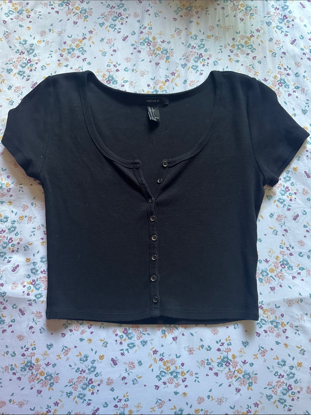 Black Cropped Button-Up Top